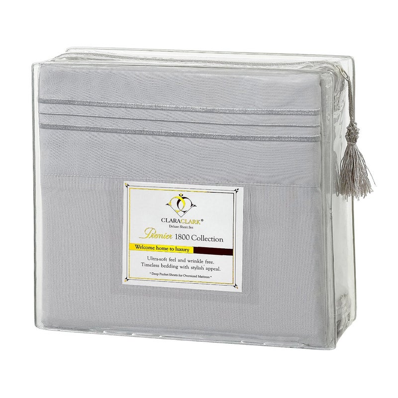 Clara Clark Bed Sheets, Premier 1800 Series 4 Piece Bed Sheet Set, Deep Pocket, Wrinkle, Fade, Stain Resistant, Luxury Soft Bedding Sheets & Pillowcases, California King, Silver Gray - Image 1